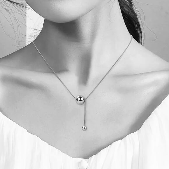 NEW 18K white gold plated necklace ball pendant snake chain jewelry B23 - Picture 3 of 4